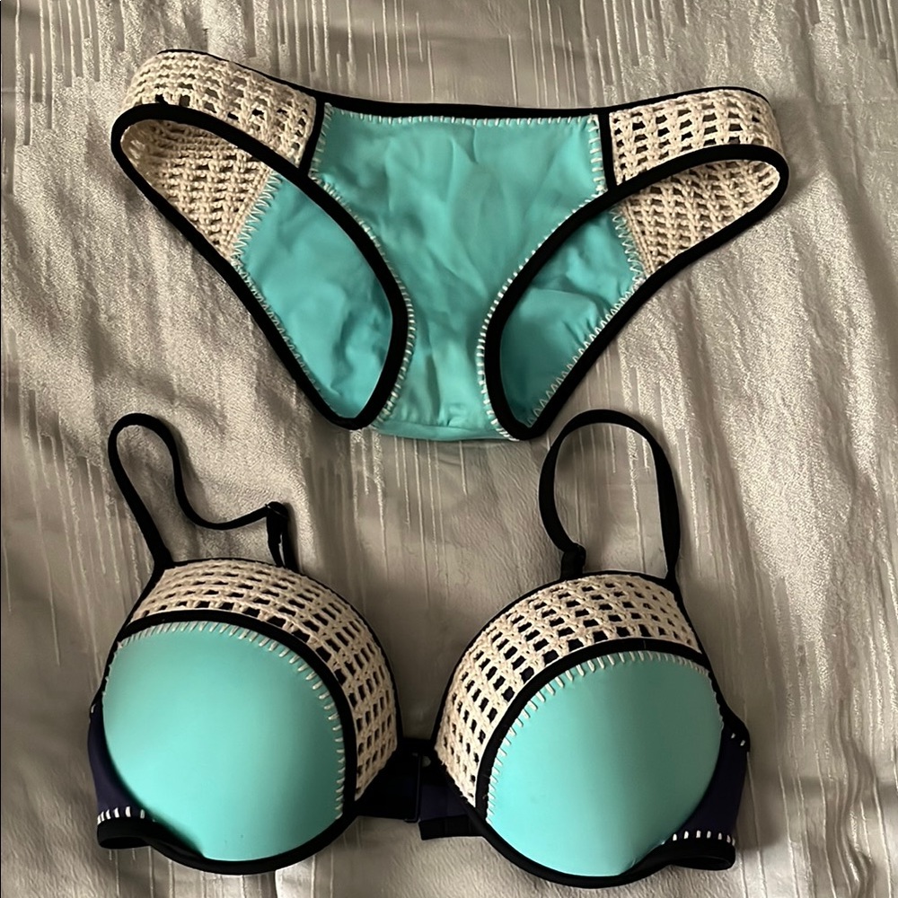 Aqua and Black Women's Swimwear Set